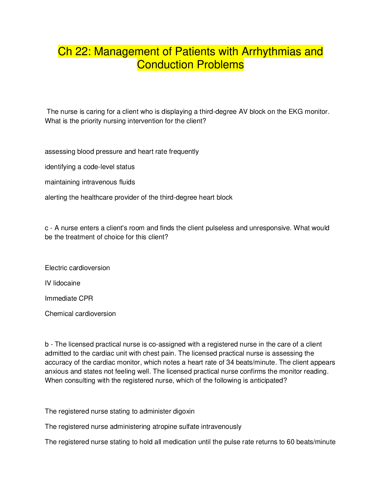 Preview image for Ch 22: Management of Patients with Arrhythmias and  Conduction Problems